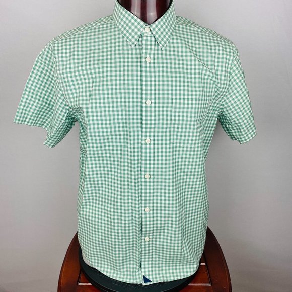 Untuckit Green White Gingham Check Print Men's XL Short Sleeve Pocket Shirt - Picture 1 of 5